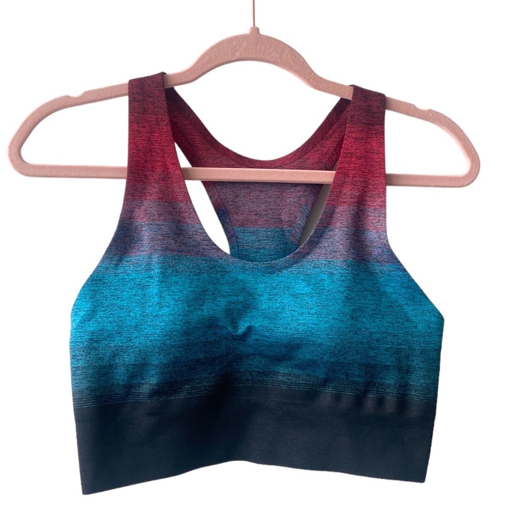 Athleta Ombre Sports Bra Red/Blue Size Medium EUC